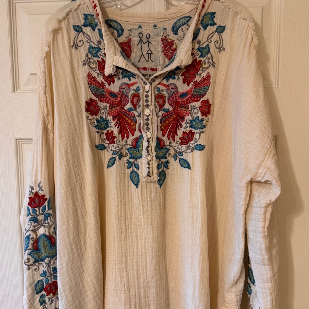 Johnny Was Deangelo Embroidered Boho Blouse